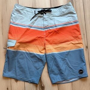 O'Neill Blue and Orange Striped Board Shorts